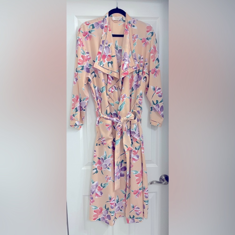 Women’s Vintage 70's Victoria's Secret Gold Label Pink Floral Midi Robe Size P/S
